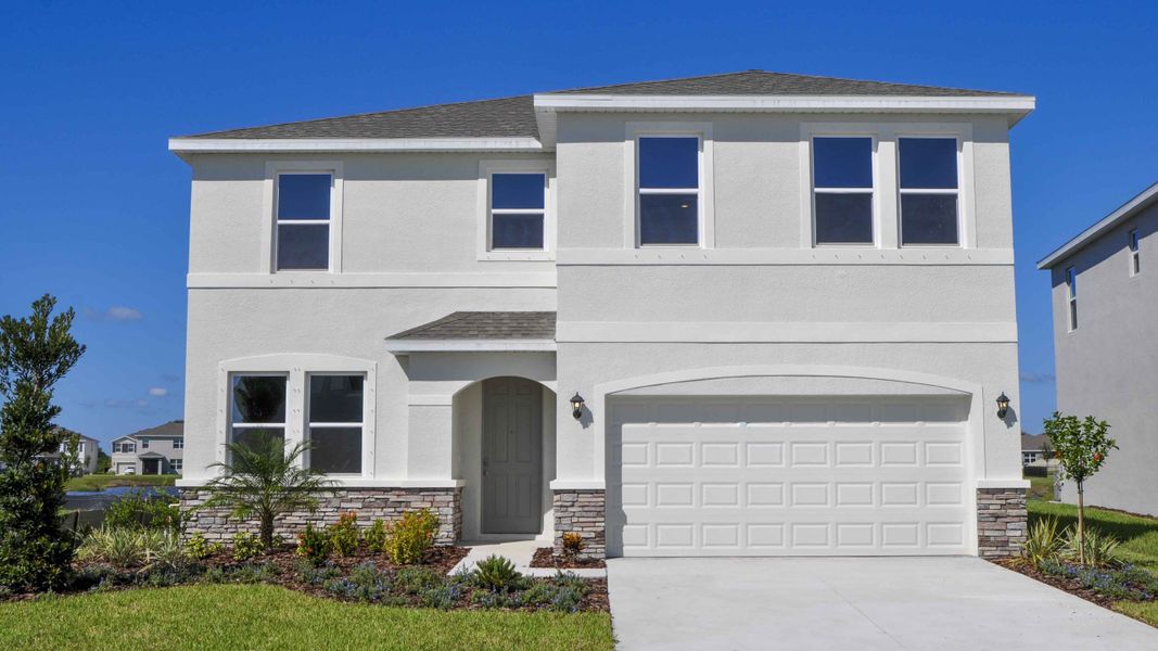 Representative exterior photo of a completed home built from the Coral by D.R. Horton in Oakfield Trails, Parrish, FL (Image 21). Representative exterior photo of a completed home built from the Coral by D.R. Horton in Oakfield Trails, Parrish, FL (Image 21).