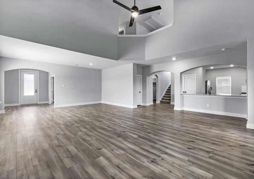 The family room of the Superior has wonderful, tall ceilings.