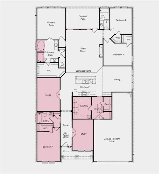 Structural options added include: study with double French doors, media room, tub and shower in owner's bath, raised ceilings, sliding glass door from gathering room to covered patio.