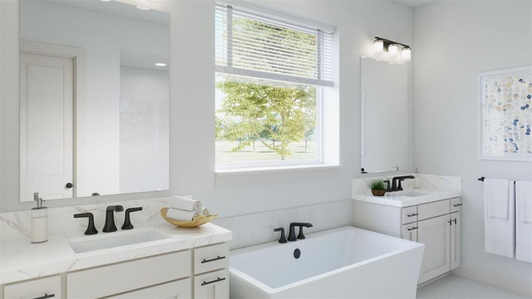 Space and style combine to create this dream owner's bath!  VIRTUALLY STAGED RENDERING