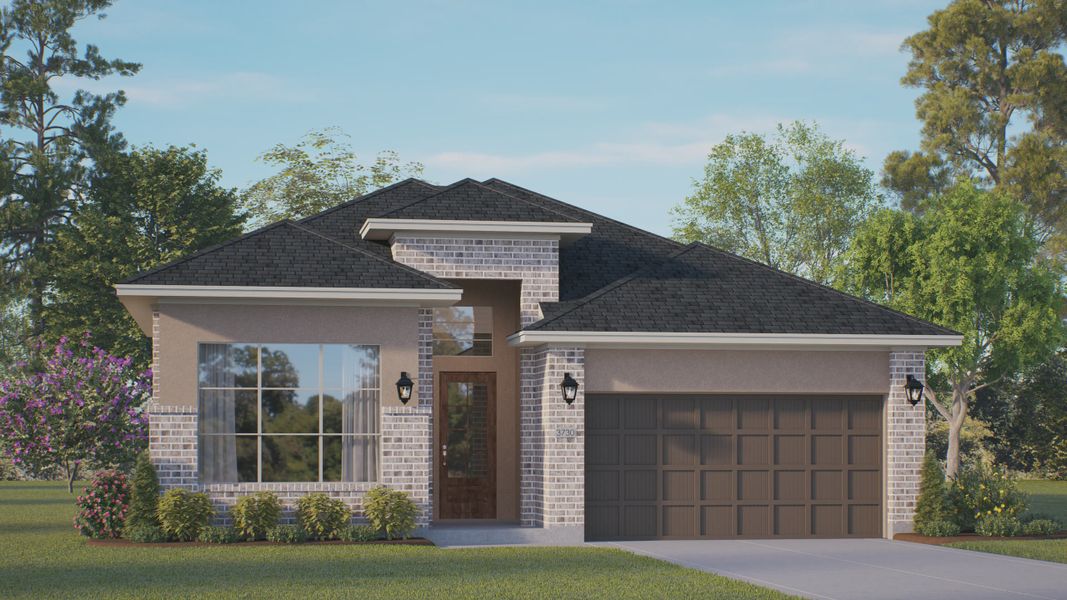 Representative exterior photo of a completed home built from the Hillcrest by Chesmar Homes in Jordan Ranch 55's, Fulshear, TX (Image 13). Representative exterior photo of a completed home built from the Hillcrest by Chesmar Homes in Jordan Ranch 55's, Fulshear, TX (Image 13).