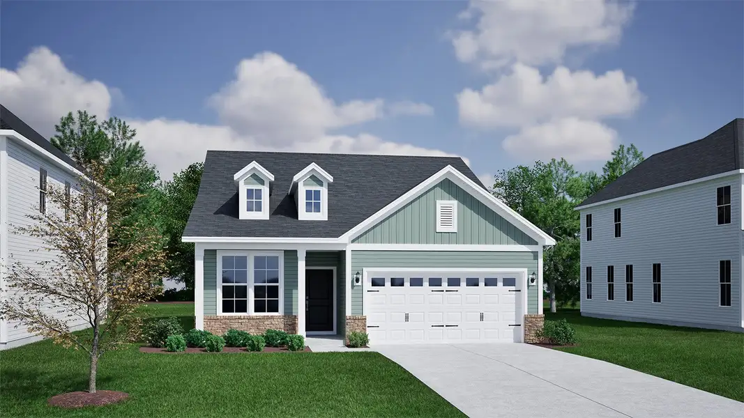 Representative exterior photo of a completed home built from the Adler - Vanguard Collection by Mungo Homes in Ovation at Sweetbrier, Durham, NC (Image 7).