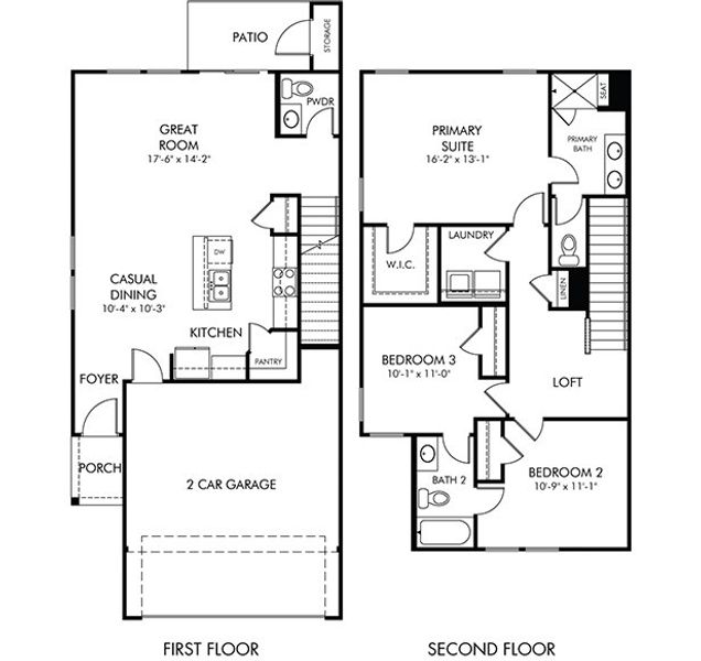 2D floor plan layout for the Pearl by Meritage Homes in Meadows at Wilson Farms - The Summit Series, Fort Mill, SC (Image 2).