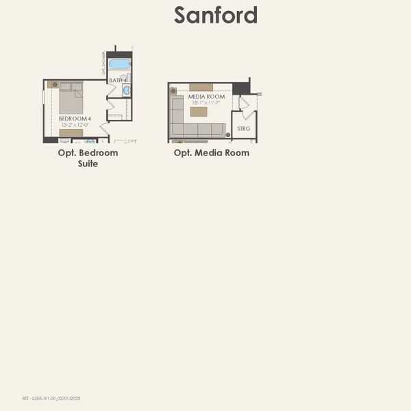 2D floor plan layout for the Sanford by Pulte Homes in Parks of Village Creek, Burleson, TX (Image 4).