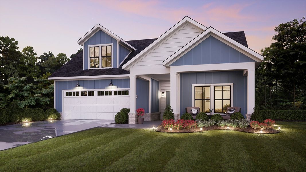 Representative exterior photo of a completed home built from the Portico by Epcon Communities in Lakeside at Millican Reserve, College Station, TX (Image 29).