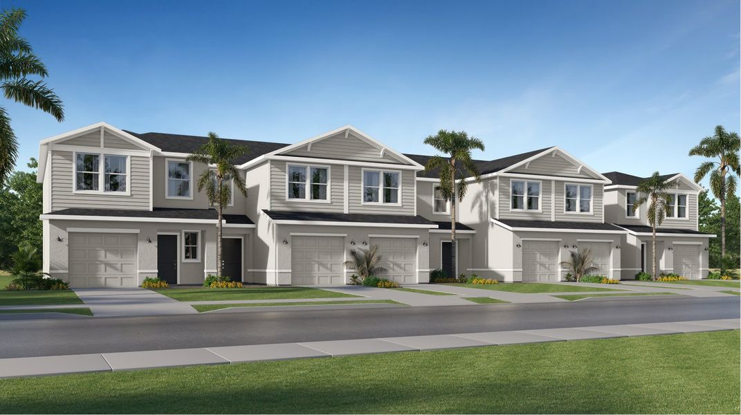 Front exterior of a new home in Willow: Townhomes, Punta Gorda, FL, highlighting curb appeal (Image 1).