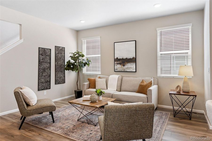 Furnished interior view inside a new home in Woodrose at Painted Prairie, Aurora (Image 16). Furnished interior view inside a new home in Woodrose at Painted Prairie, Aurora (Image 16).