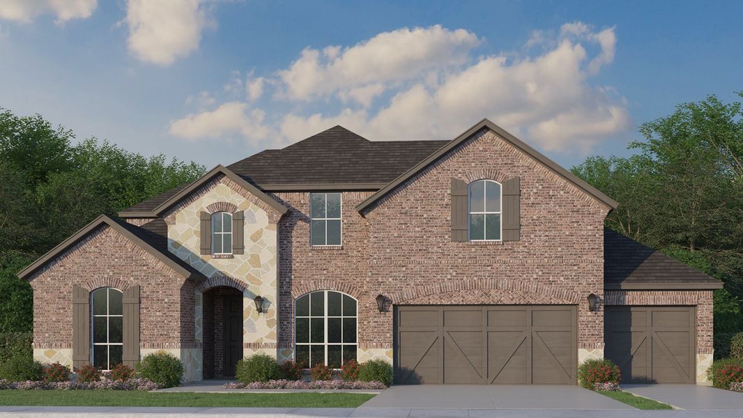 Plan 1691 Elevation A with Stone & 3 Car Garage