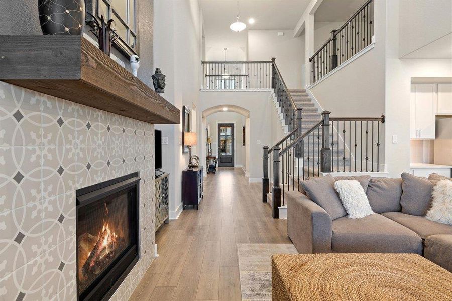 Soaring ceilings and hardwood floors created a bright, open main living space.