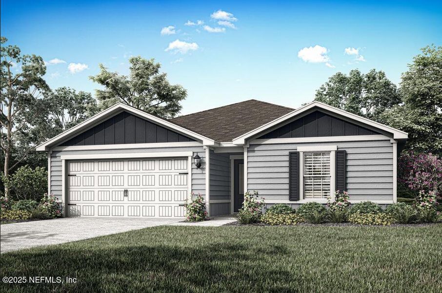 Front exterior of a new home in Jennings Farm, Middleburg, FL, highlighting curb appeal (Image 1).