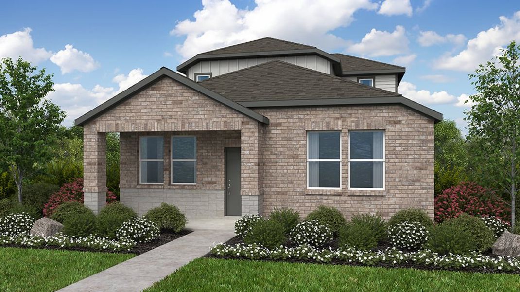 Representative exterior photo of a completed home built from the Pheasant by Taylor Morrison in Longview 40s - Alley, Del Valle, TX (Image 3). Representative exterior photo of a completed home built from the Pheasant by Taylor Morrison in Longview 40s - Alley, Del Valle, TX (Image 3).