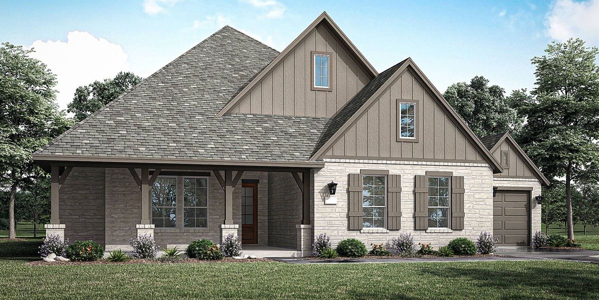 Representative exterior photo of a completed home built from the Dashiell 7101 by Risland Homes in Legacy Gardens, Prosper, TX (Image 2).