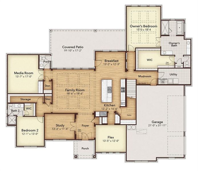 2D floor plan layout of this home in Discovery Lakes, Rockwall, TX (Image 4).