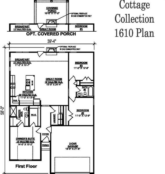 The foyer, Great rm., Kitchen, Dining Rm., & small hallway between bedrooms 2 & 3 will have laminate flooring. The wet areas will have the new LVT that is waterproof. FP on back covered porch is wood burning. Garage will be a side entry.