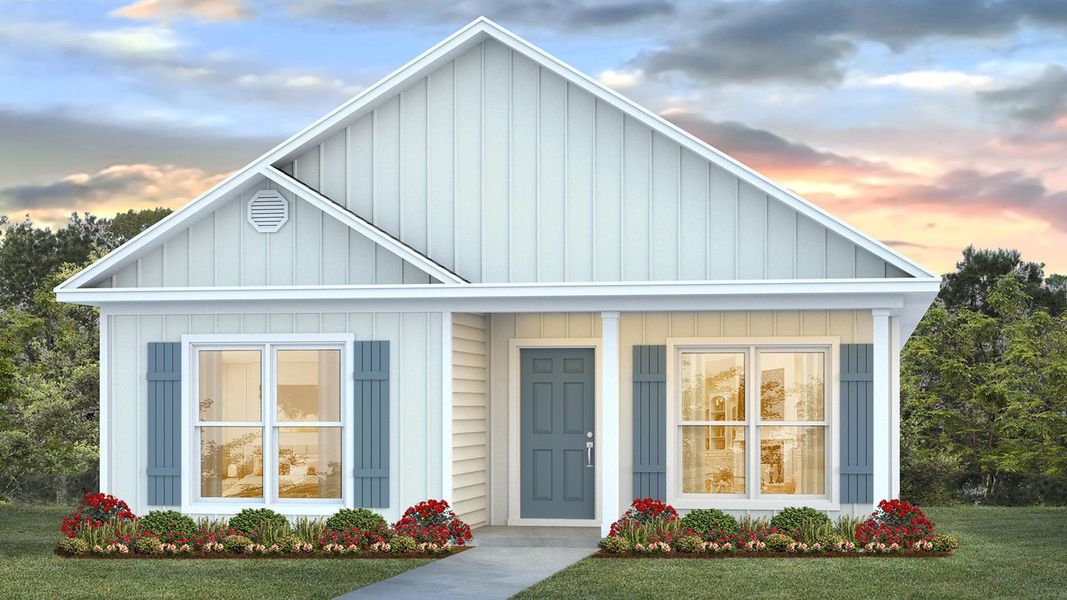 Front exterior of a new home in Owl's Head East, Freeport, FL, highlighting curb appeal (Image 1).