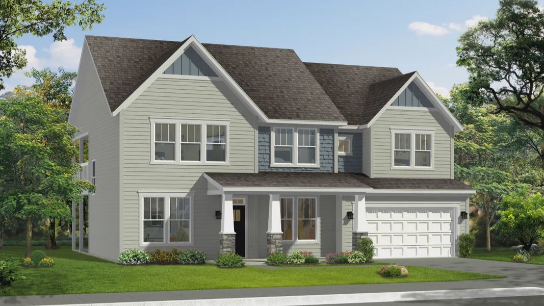 Elevation 2 rendering of the Stonefield home plan by DRB Homes Elevation 2 rendering of the Stonefield home plan by DRB Homes