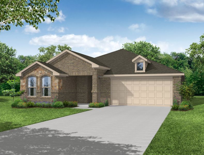Representative exterior photo of a completed home built from the Boston by Impression Homes in Keeneland, Aubrey, TX (Image 16). Representative exterior photo of a completed home built from the Boston by Impression Homes in Keeneland, Aubrey, TX (Image 16).