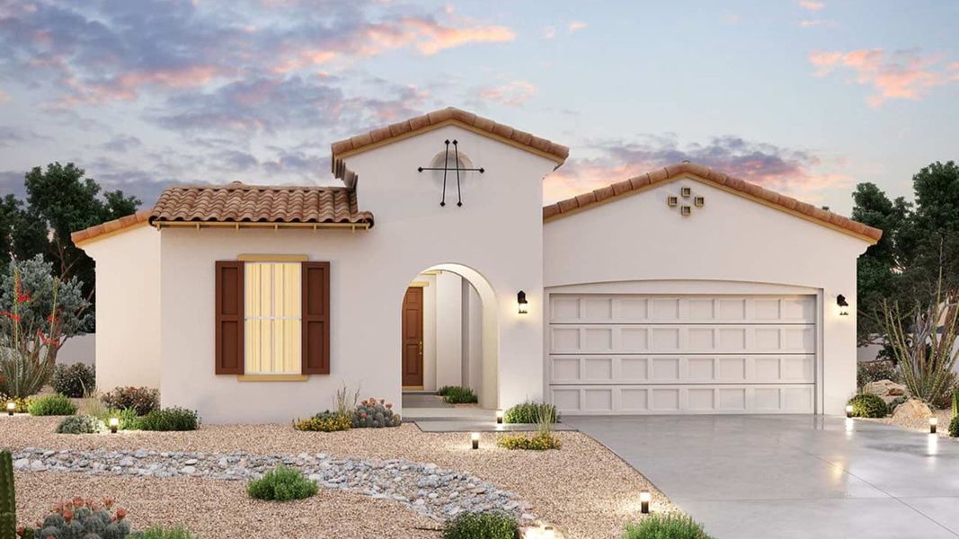 Representative exterior photo of a completed home built from the Cinnabar by Brightland Homes in Sycamore Farms, Surprise, AZ (Image 1).