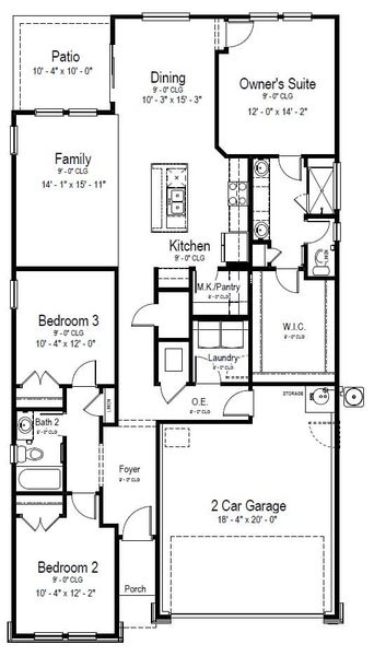 2D floor plan layout for the Garden View by View Homes in The Meadows at Hunters Ranch, San Antonio, TX (Image 3). 2D floor plan layout for the Garden View by View Homes in The Meadows at Hunters Ranch, San Antonio, TX (Image 3).