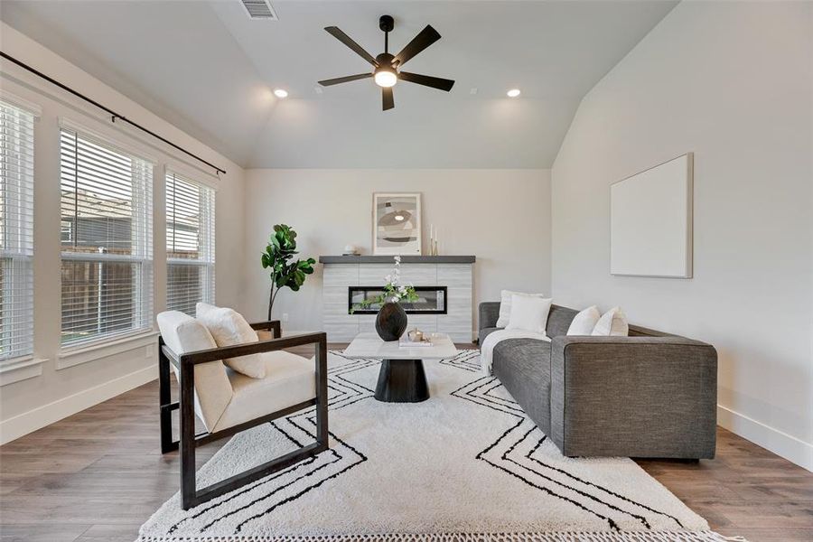 Living room with gorgeous fireplace! Living room with gorgeous fireplace!