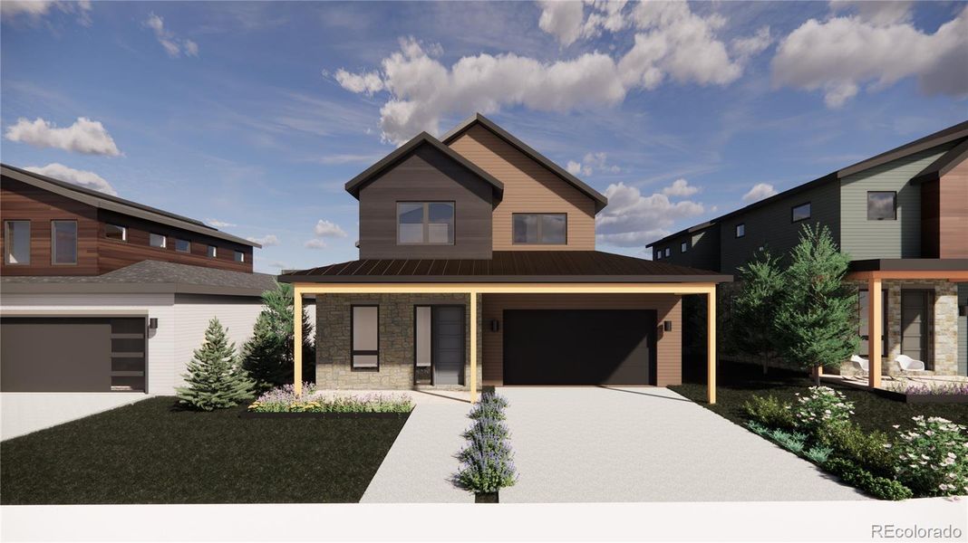 The Lupine in Exterior Color Palette 2, featuring a warm and welcoming blend of natural tones.