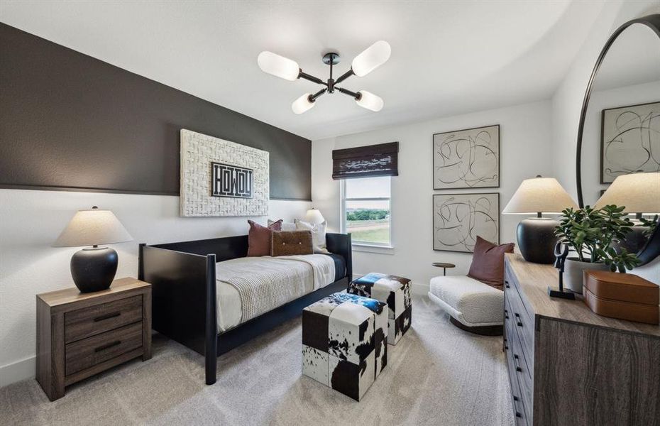 Roomy secondary bedroom with extensive closet storage *Model representation