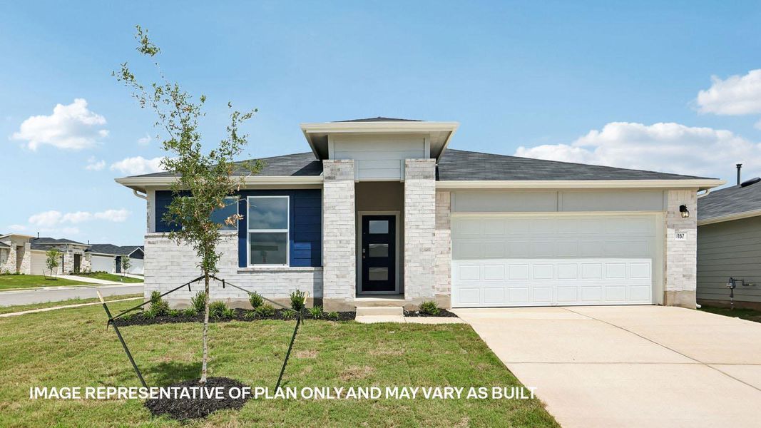 Front exterior of a new home in Southgrove, Kyle, TX, highlighting curb appeal (Image 1). Front exterior of a new home in Southgrove, Kyle, TX, highlighting curb appeal (Image 1).