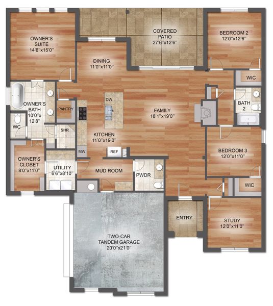 2D floor plan layout of this home in Coyote Crossing, Godley, TX (Image 2). 2D floor plan layout of this home in Coyote Crossing, Godley, TX (Image 2).