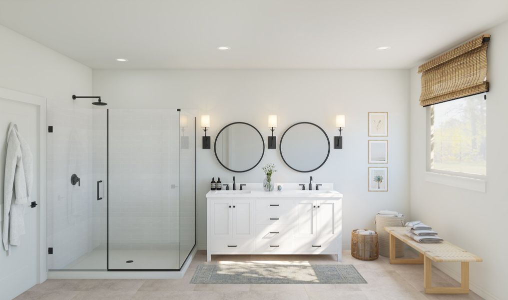 Primary bath with matte black finishes