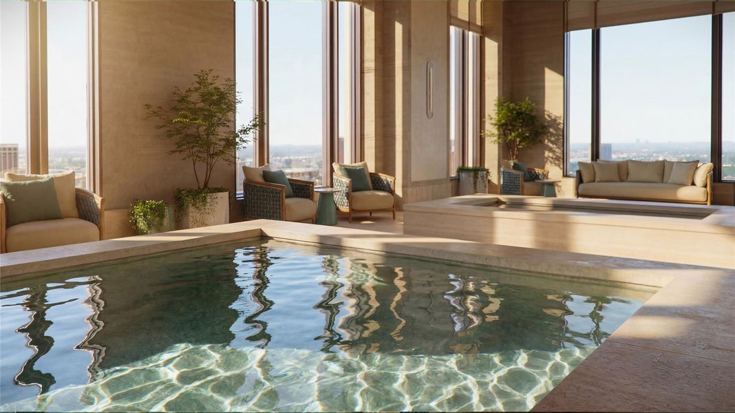Just beyond, a spa-inspired setting includes a hot tub and a cold plunge pool, along with a recovery terrace, creating a tranquil environment for rest, recovery, and rejuvenation.