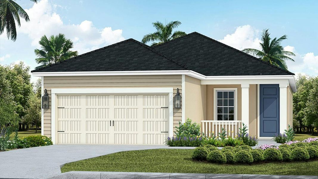 Front exterior of a new home in Canoe Creek Real Estate and Homes for Sale in Parrish, FL - Neal Communities, Parrish, FL, highlighting curb appeal (Image 19). Front exterior of a new home in Canoe Creek Real Estate and Homes for Sale in Parrish, FL - Neal Communities, Parrish, FL, highlighting curb appeal (Image 19).