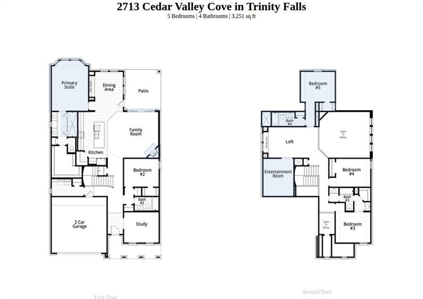 2D floor plan layout of this home in Trinity Falls, McKinney, TX (Image 2).