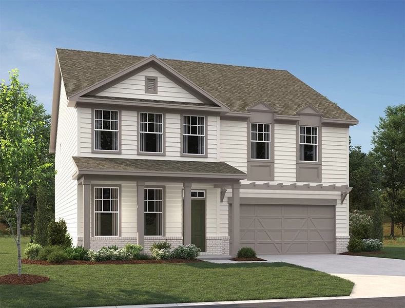 Representative exterior photo of a completed home built from the Hampstead by Ashton Woods in Creekside, Dawsonville, GA (Image 8).