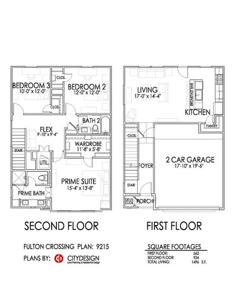 2D floor plan layout for the 9215 by CitySide Homes in Fulton Crossing, Houston, TX (Image 3).