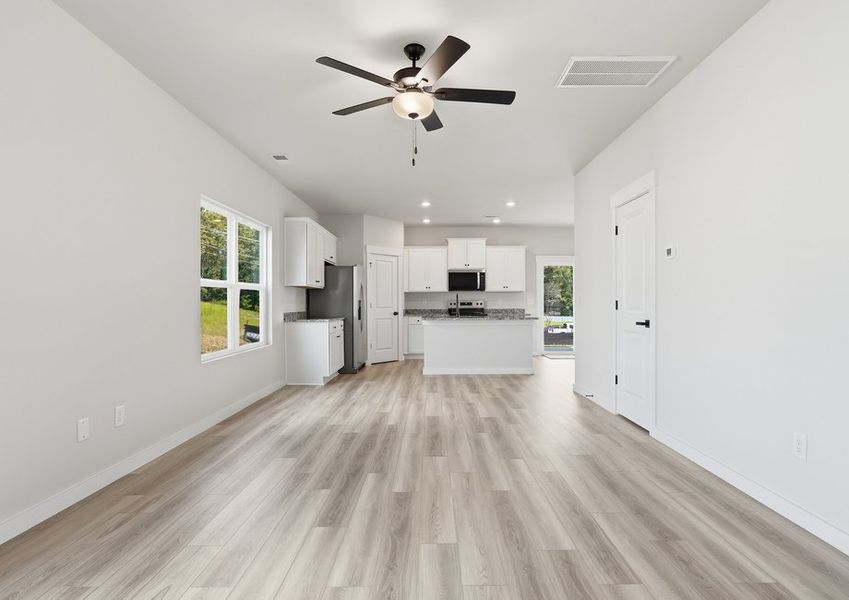 Move freely between the living room and kitchen