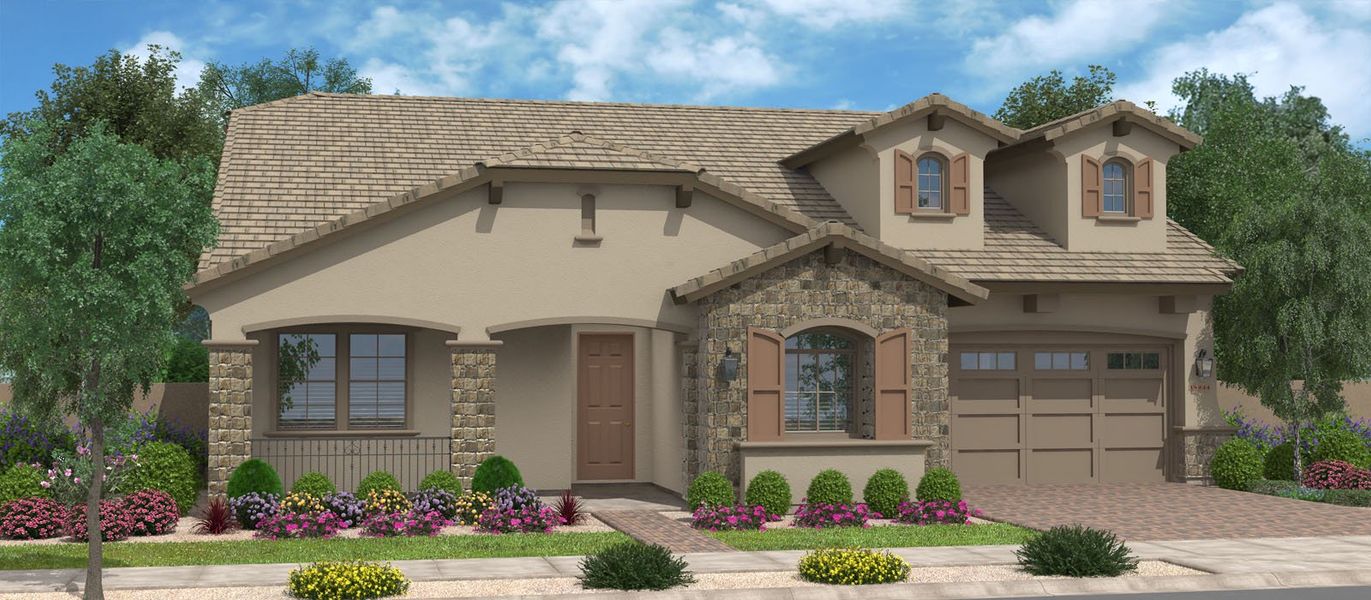 Representative exterior photo of a completed home built from the Pineapple with Loft by Fulton Homes in Fields at Barney Farms, Queen Creek, AZ (Image 4).