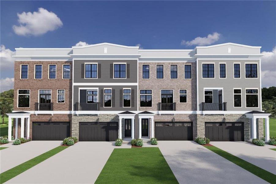 Front exterior of a new home in Wills Overlook, Alpharetta, GA, highlighting curb appeal (Image 12). Front exterior of a new home in Wills Overlook, Alpharetta, GA, highlighting curb appeal (Image 12).