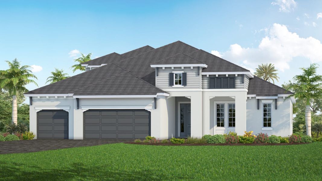 Front exterior of a new home in Windward Real Estate and Homes for Sale in Sarasota, FL - Neal Communities, Sarasota, FL, highlighting curb appeal (Image 2). Front exterior of a new home in Windward Real Estate and Homes for Sale in Sarasota, FL - Neal Communities, Sarasota, FL, highlighting curb appeal (Image 2).