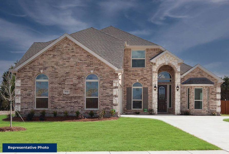 Representative exterior photo of a completed home built from the Brighton FSW by First Texas Homes in La Frontera, Fort Worth, TX (Image 1). Representative exterior photo of a completed home built from the Brighton FSW by First Texas Homes in La Frontera, Fort Worth, TX (Image 1).