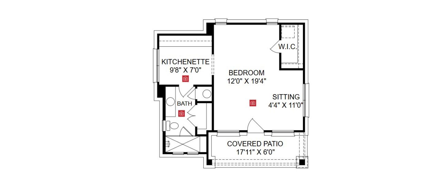 2D floor plan layout for the Casita by Giddens Homes in Whispering Wind, Bertram, TX (Image 4).