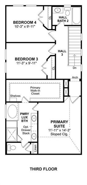 The Jefferson II floor plan by K. Hovnanian Homes. 3rd floor shown. * Prices, plans, dimensions, features, specifications, materials, and availability or homes or communities are subject to change without notice or obligation.