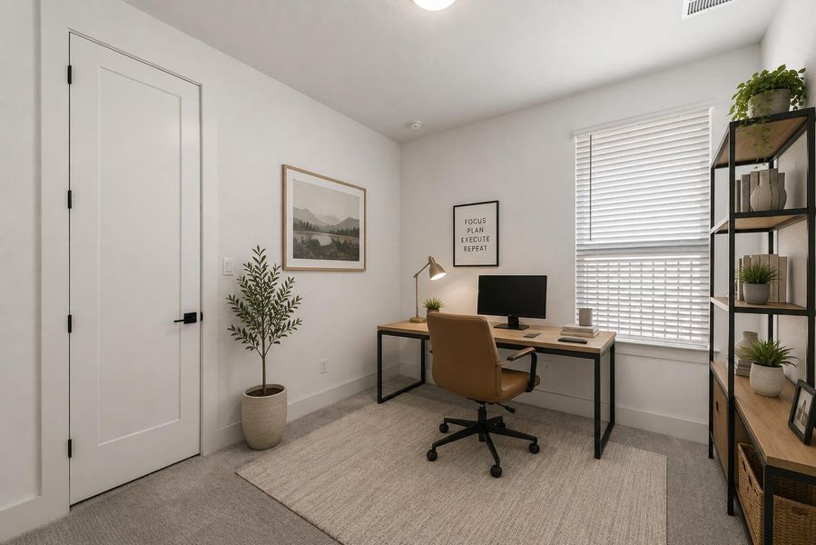 Ai staged. Fourth bedroom staged as an office. Ai staged. Fourth bedroom staged as an office.