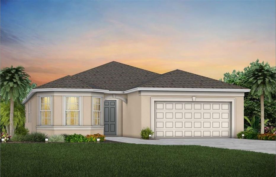 Florida Mediterranean Exterior Design. Artistic rendering for this new construction home. Pictures are for illustrative purposes only. Elevations, colors and options may vary.