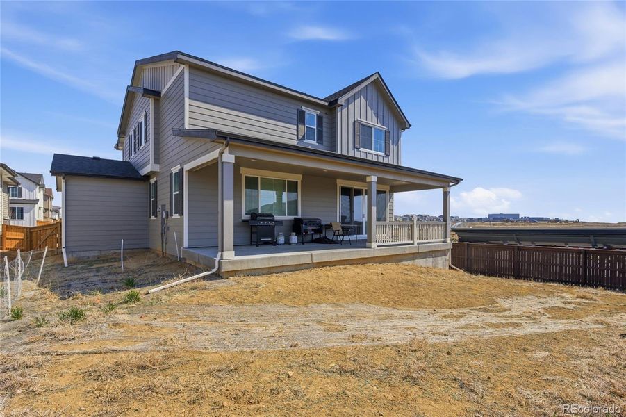 Exterior details and patio area of a home in Crossway at Second Creek, Commerce City (Image 29). Exterior details and patio area of a home in Crossway at Second Creek, Commerce City (Image 29).