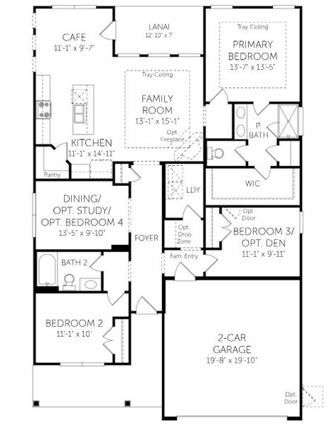2D floor plan layout for the Harmony - Single Family Homes by Dream Finders Homes in Enclave at The Settlement, Simpsonville, SC (Image 3).