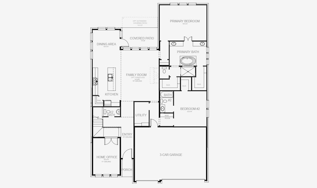 2D floor plan layout for the 3203W by Perry Homes in Hidden Canyon 55', San Antonio, TX (Image 4).
