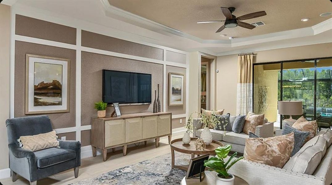 Furnished interior view inside a new home in Esplanade at Wiregrass Ranch, Wesley Chapel (Image 6). Furnished interior view inside a new home in Esplanade at Wiregrass Ranch, Wesley Chapel (Image 6).
