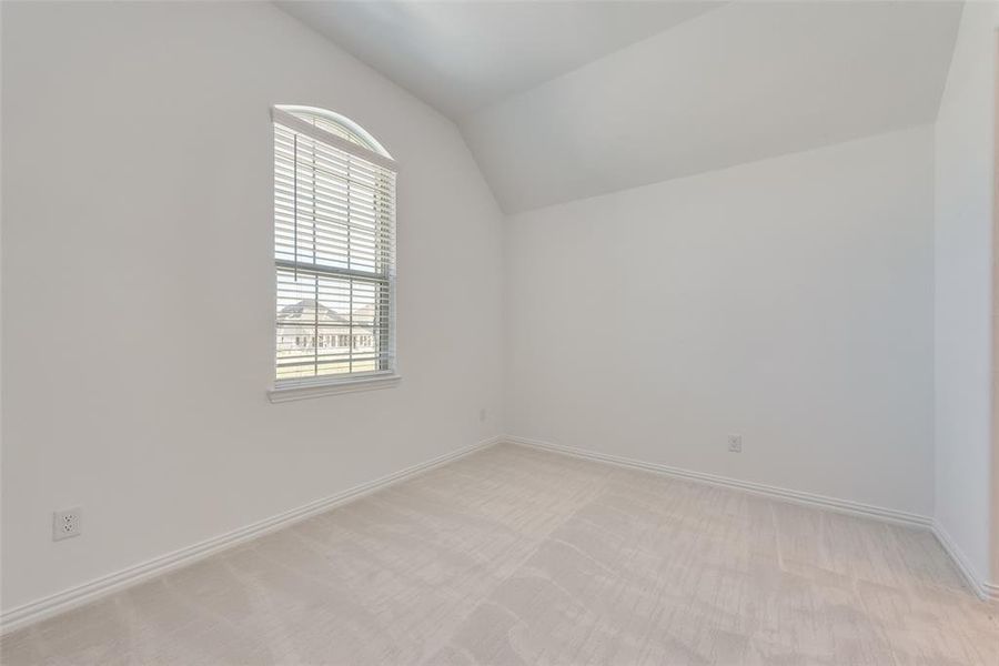 Carpeted spare room with vaulted ceiling