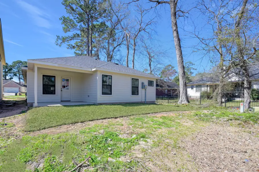 Modern craftsman architecture meets practical design; the rear elevation showcases clean lines, energy-efficient windows, and a generous lot size.
