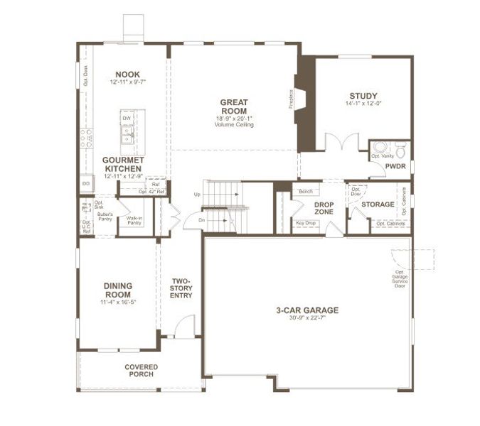 2D floor plan layout for the Dillon II by Richmond American Homes in Legacy Pointe at Looking Glass, Parker, CO (Image 3).